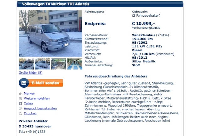 VW Bus T4 Angebot von Privat ein schlecht getarnter Händler