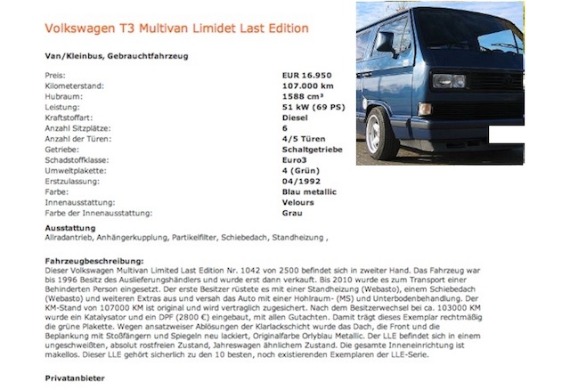 T3 LLE online begutachten lassen mit dem VW BusChecker