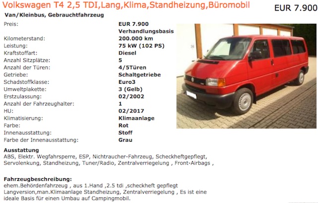 VW Bus T4 Caravelle kaufen low budget Camper Basis Bus Checker 