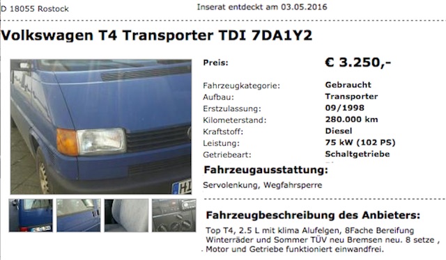VW Bus T4 Kasten 2.5 TDi BusChecker Referenz 05 2016