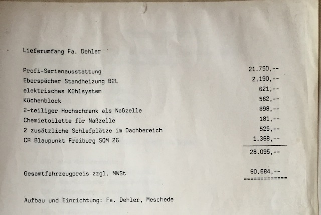T3 Dehler Neuwagenbestellung 1986 Seite 2 von 2 Gesamtpreis
