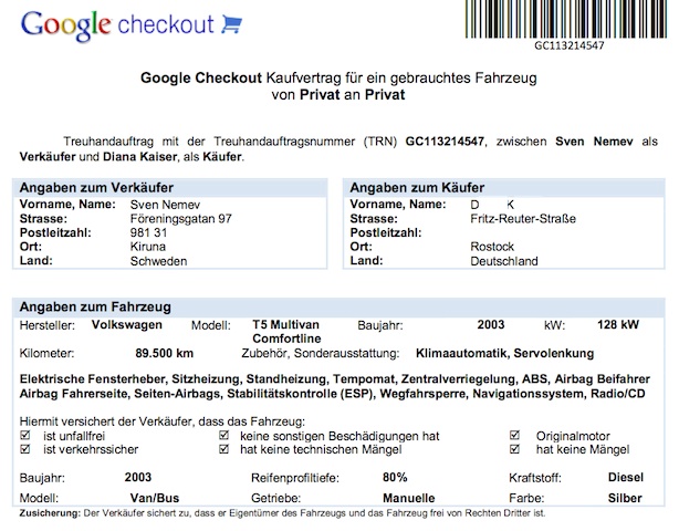 VW Bus Betrug mittels google check account Verträgen Abbildung 1 von 3