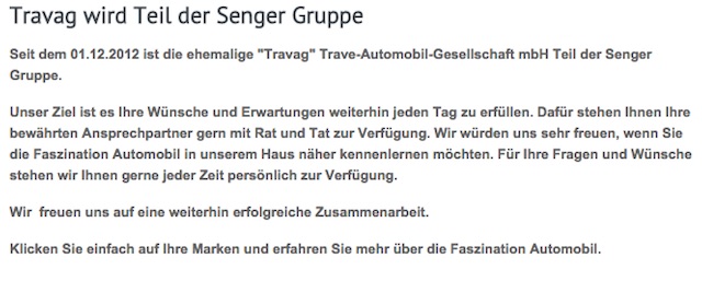 VW Händler Travag geht in die Senger Gruppe über ehemaliger Dehler Stützpunkthändler und Sehlerservicepartner