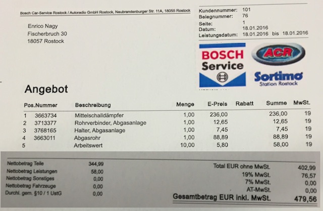 VW Bus T5 Auspuffanlage erneuern Angebot Bosch Service