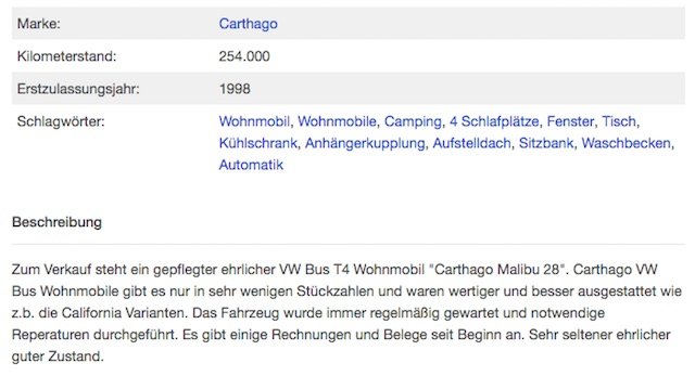 Carthago Malibu kaufen Inserate Check online kostenlos VW Bus Checker