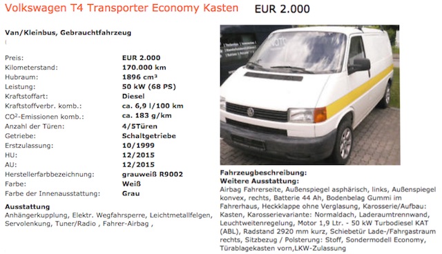 T4 budget Camper Kastenwagen Inserat