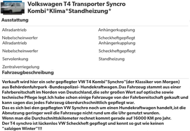 Einsatzfahrzeug Auktion VW Bus