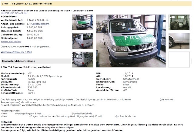 VW Bus in Zollauktion kaufen