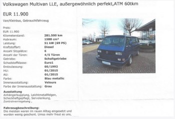 T3 last limited edition Inserat mit Bild wird übersetzt vom VW Bus FAN360 II