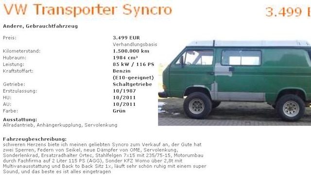 T3 Syncro Motorumbau AGG 2,0 lt Inserat aus 2010 