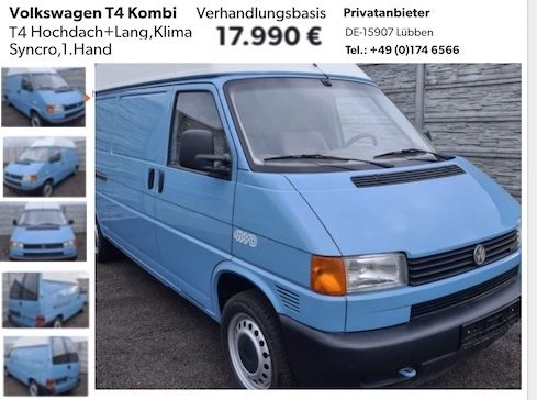 Angebot von Privat VW Bus T4 Syncro hoch lang 2022 April Euro 17.900.- 